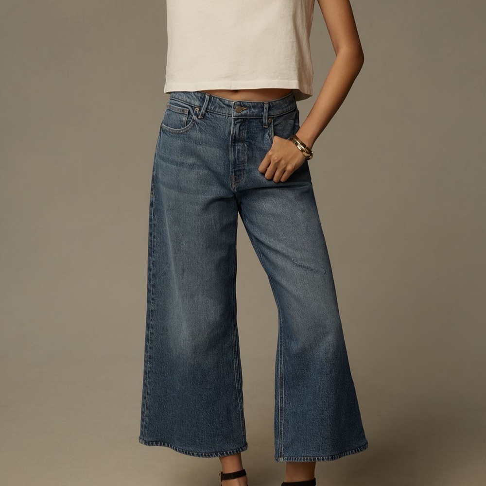 Good American x Anthropologie Good Ease High Rise Crop Wide Leg Jeans